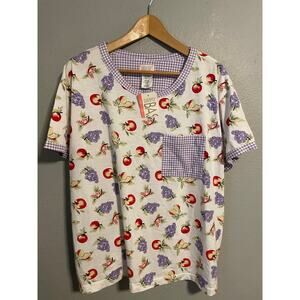 Vintage Simply Basic Shirt Womens XL Fruit Print Purple Gingham Cottagecore NWT